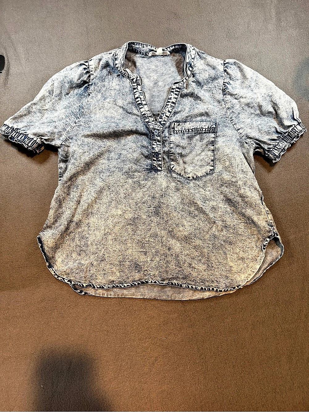 day + moon Short Sleeve Blouse in Blue Size Small